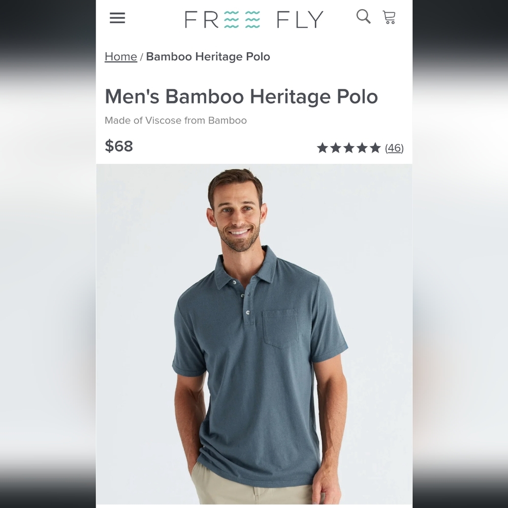 FREE FLY Men's Bamboo Heritage PoloMade of Viscose from Bamboo XL Mens